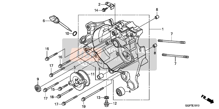 Honda NSC50T2 2015 Rechtes Kurbelgehäuse für ein 2015 Honda NSC50T2